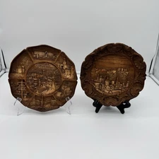 VTG Faux Wood/Resin Decorative Wall Plate w/ 3D Relief Design - Germany-set of 2