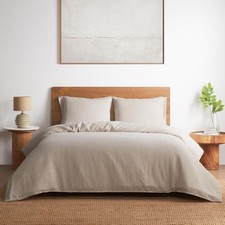 100 Linen Duvet Cover Queen, Natural French Flax Breathable Duvet Cover 3 Pcs