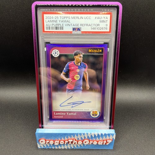 2024-25 Topps Merlin UEFA Lamine Yamal Auto Purple Refractor /8 PSA 9