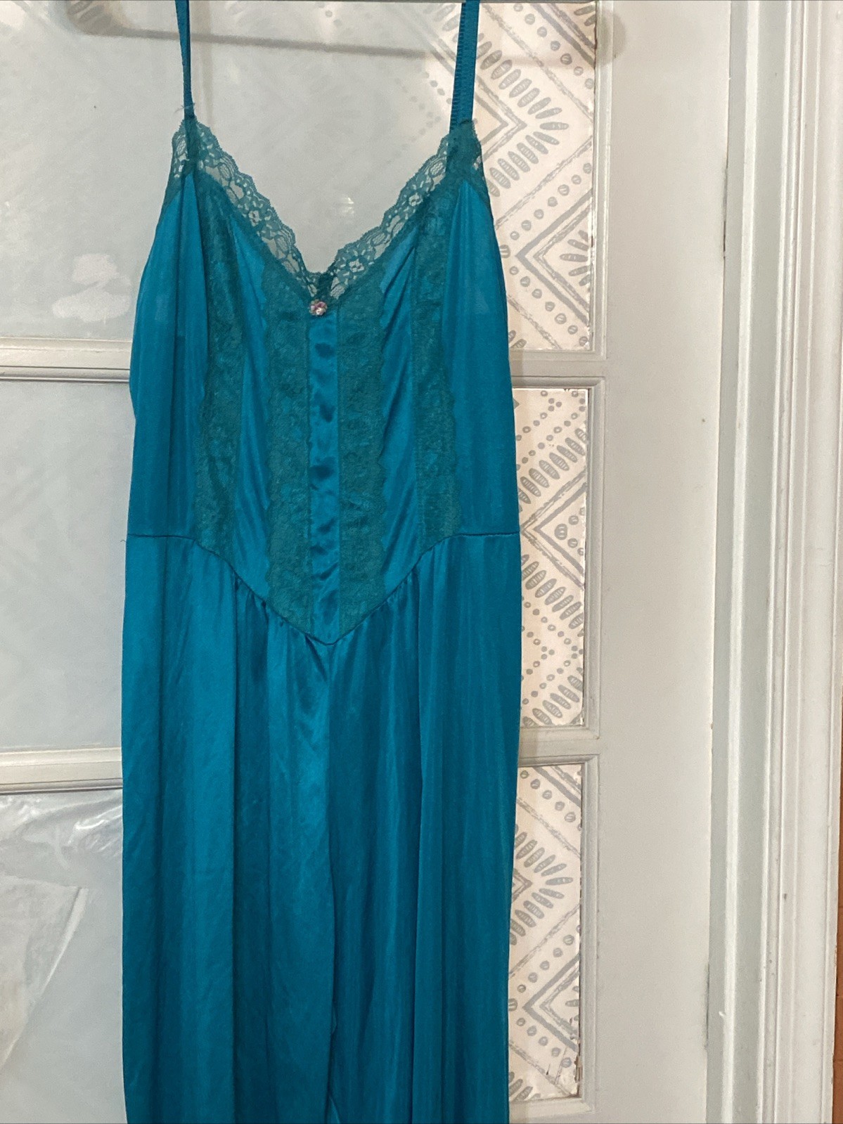 Vintage Colesce Couture Lingerie Jumpsuit Womens Large Blue Lace Nylon Coquette