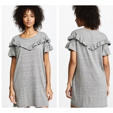 PAIGE Women Adalie Heather Grey Ruffle Short Sleeve Mini Dress with Pockets L