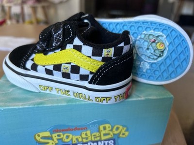 VANS Old Skool V SpongeBob Baby Sneaker Check Canvas Hook & Loop US 4