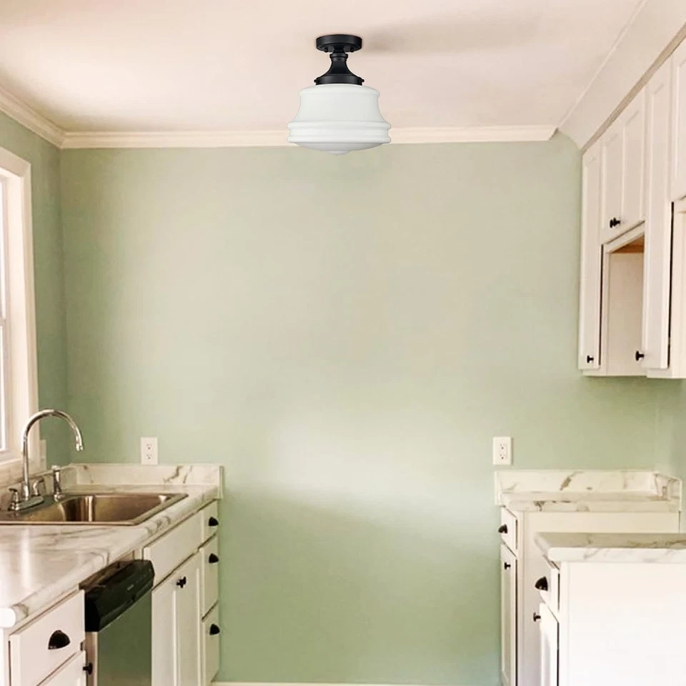 Luz de techo negra semi empotrada de vidrio esmerilado para escuela Foto 4 de 4