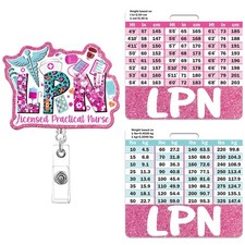 Pink Glitter "LPN" Retractable Badge Reel with Buddy for Licensed Nurse