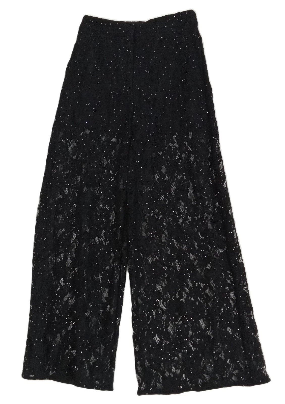 M&S Women's Lace Trousers Black Wide Leg High Rise Sheer Floral Sequin Zip New