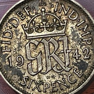 1942 Great Britain SILVER 6 Pence World Coin KM# 852 Sixpence 6p Lot D2-236