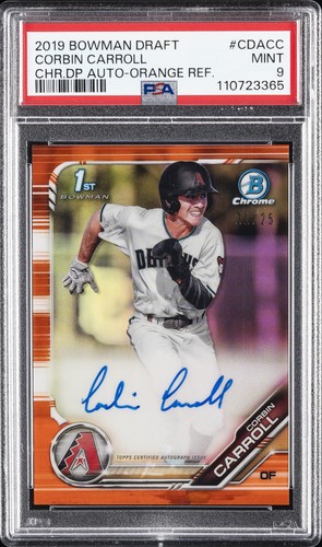 2019 BOWMAN DRAFT CHROME DRAFT PICKS AUTO #CDACC CORBIN CARROLL 21/25 PSA 9 AUTO