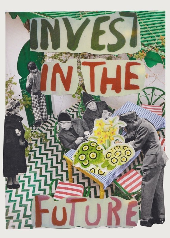 Mixed Media Art Card, 'Invest in the Future', old meets new.