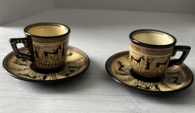 D. Vassilopoulos Signed Greek Cup And Saucer Set (2), Brown And Cream 1350 B.C.