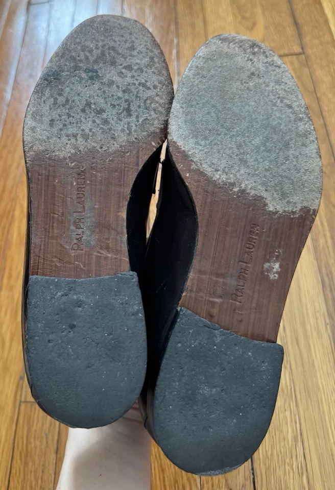 Ralph Lauren коллекции фиолетовый ярлык 6,5 черный кожаный сетки мокасины обувь Италии - Изображение 4 из 4