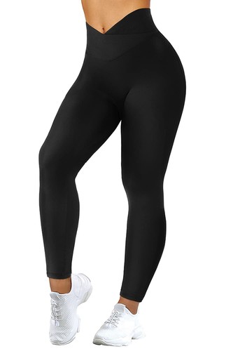 Women Crossover V Waist Butt Lifting Leggings High Waisted Yoga Pants(M,Black...