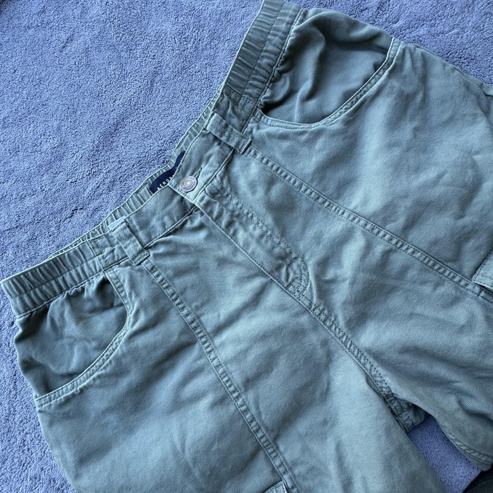 Aeropostale Cargo Pants Womens XL Green Utility Wide Leg Elastic Waist Pockets