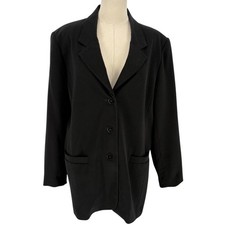 Alfred Dunner Blazer Black Vintage 3 Button Longline Padded Shoulder 14