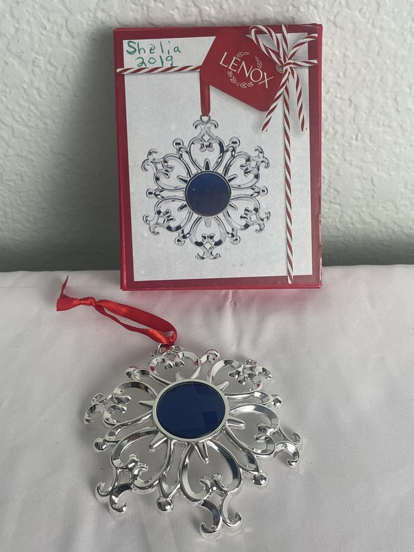 Lenox Silver Plate and Blue Crystal Snowflake Christmas Ornament