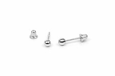 14k White Gold Ball stud earrings with screw back round High Polish