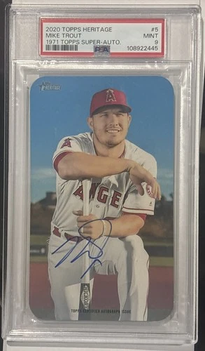 Mike Trout - 2020 Topps Heritage 1971 Topps Super  Autograph   PSA 9