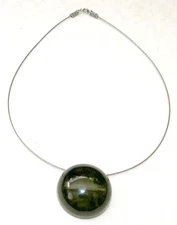 Art Deco Dark Green Bakelite Pendant Necklace Tested for Bakelite by simichrome