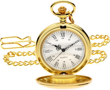 Smooth Vintage Pocket Watch with Chain, Classic Alloy Pocket Watches for Men Wom