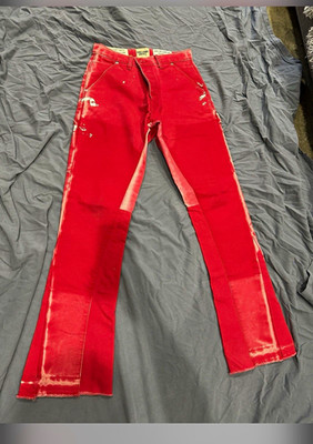 Gallery Dept. Men s Carpenter Flare Red Acid Wash Paint Splatter Jeans 31