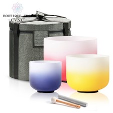 CVNC 432HZ 6"G 8"E 10"C 3 PCS Crystal Singing Bowls Set Sound Heal Bath Colorful