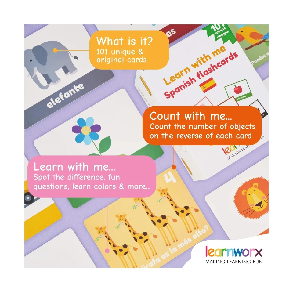 Tarjetas Flash Españolas para Niños y Niños Pequeños - 101 Tarjetas - 202 Lados - L... Envío Rápido Foto 4 de 4