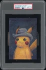 2023 POKEMON X VAN GOGH POSTCARD PIKACHU WITH GREY FELT HAT PSA 8