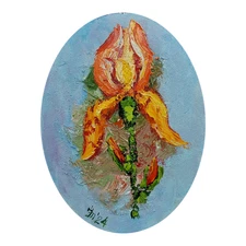 Iris 3D Original Oil Painting Flowers Oval Wall Art Handmade OOAK