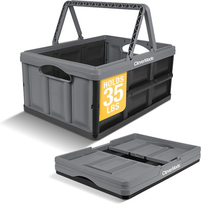 Collapsible Shopping Basket 32L   Folding Grocery Basket with Handles, Stackable