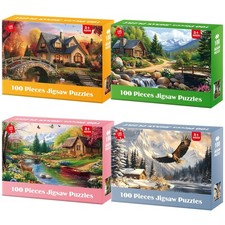 4 Pack 100 Piece Jigsaw Puzzles 15 x 11 Inch Vibrant Colors