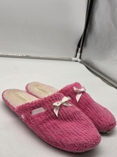 Laura Ashley Slippers Shoes Womens Size 8.5 Pink Fuzzy Mule Indoor House Damaged