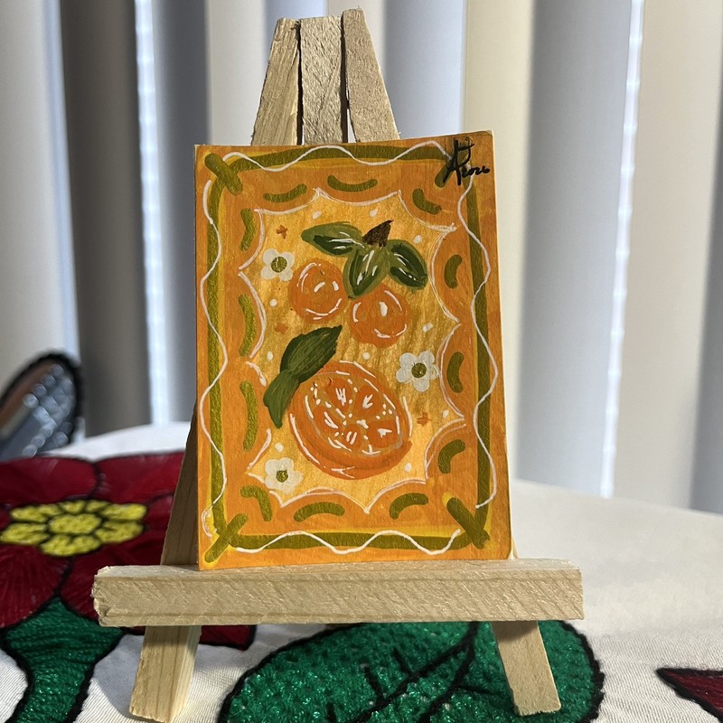 ACEO Original Abstract Artwork Trading Card Orange Citrus By AnahiEnColor