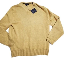 Scott Barber Sweater Mens Large Yellow Mustard Merino Wool Knit Pullover V-Neck