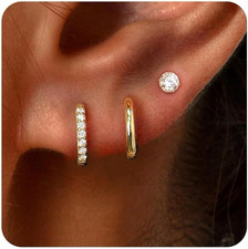 Small Gold Hoop Earrings Set for Women: Diamond-Shine Cubic Zirconia Stud Earrin