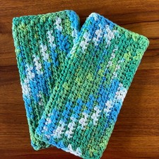 HANDMADE SET OF 2 CROCHET COTTON DISH CLOTHS 8"x8" INCHES NEW 