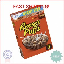 REESE S PUFFS Chocolatey Peanut Butter Cereal, Kid Breakfast Cereal, Giant Size,