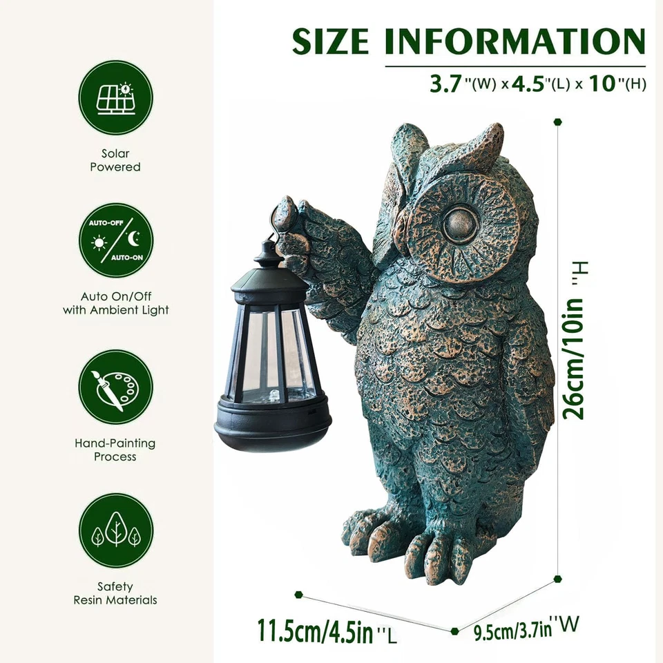 Garden Statues Outdoor, Owl Figurines Decorated with Solar Lights, Unique Christ - Image 4 of 4