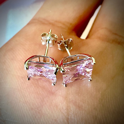 Pink Tourmaline Earrings 925 Sterling Silver 6MM Stud Earrings for Women