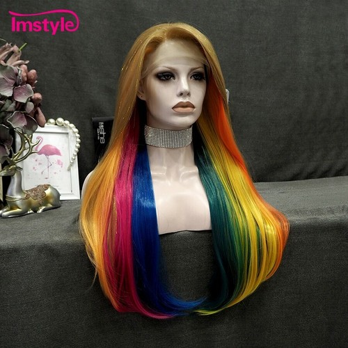 Tinsel Lace Wig Rainbow Synthetic Lace Front Wig Long Straight Hair - Picture 5 of 10