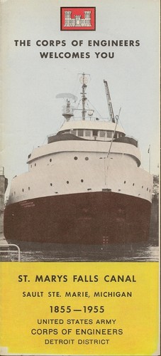 Folleto de mapa 1955 St. Marys Falls Canal Sault Ste. Cerraduras de ferrocarril Marie Michigan - Imagen 1 de 2
