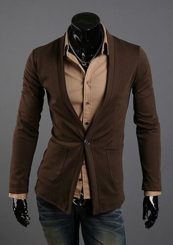 Cardigan uomo dandy elegante un bottone blazer giacca maglione maglione top XS/S - Foto 7 di 8