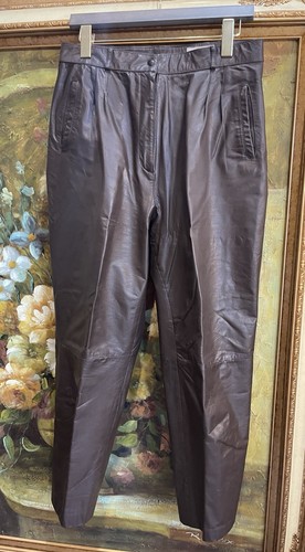 ANNE KLEIN Vintage Brown Leather Pants Trousers Sz 16 30” Waist Straight Leg