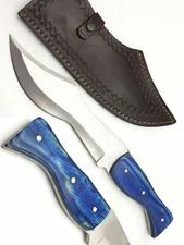 CUSTOM HANDMADE STEEL BLADE HUNTING CAMPING BOWIE KNIFE PAKKA WOOD GRIP & COVER