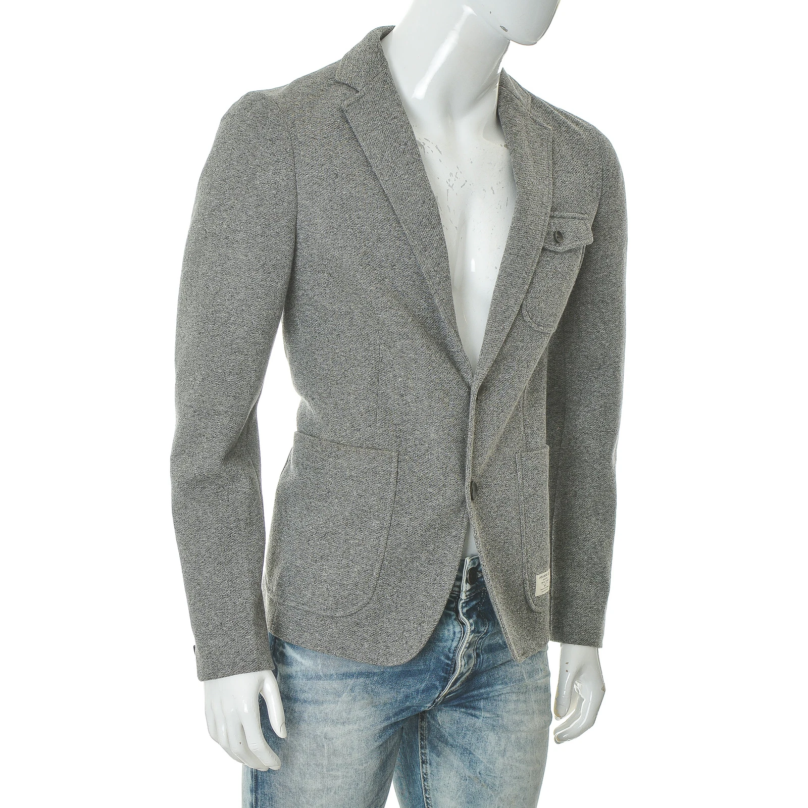 Jack & Jones Men's Sport Coat Notched Lapel Blazer Two-Button Patch Pocket Grey