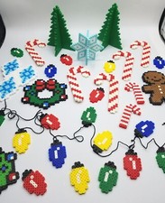 Perler Bead Art Christmas Lot - 3D Trees Snowflake Candy Canes Lightbulbs Wreath