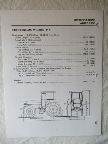 AGCO White 6100 6195 Tractor Technical Specifications Dealer Only Manual - Picture 1 of 8