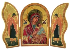 Gold Embossed Our Lady of Perpetual Help Icon Folding Wooden Triptych