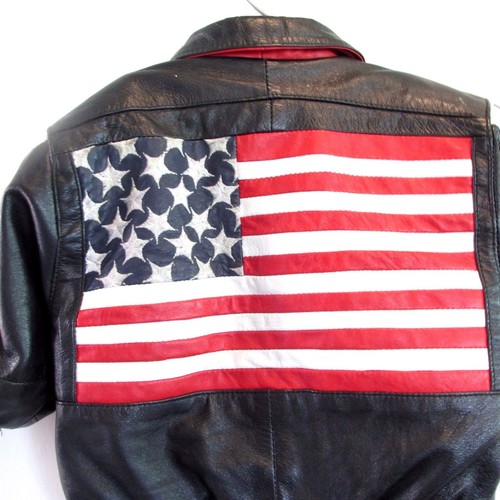 Motorcycle Biker Kids Toddlers Leather Jacket USA Flag Child Size S Italy - Picture 5 of 8