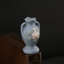 Vintage Small Blue Miniature Vase w Pink Flower Porcelain Made in Occupied Japan