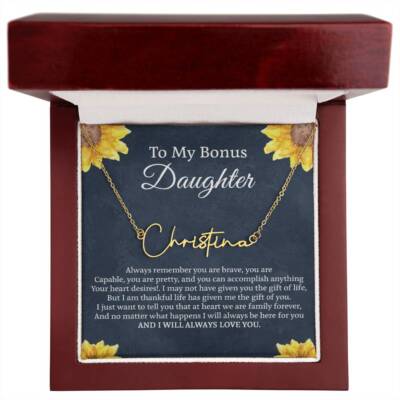 To My Beautiful Bonus Daughter Gift, Daughter Signature Style Name Necklace Gift