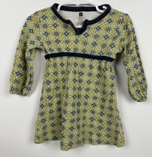 Tea Collection Baby Girl Floral Dress 18- 24 Months Green Blue Long Sleeved Logo